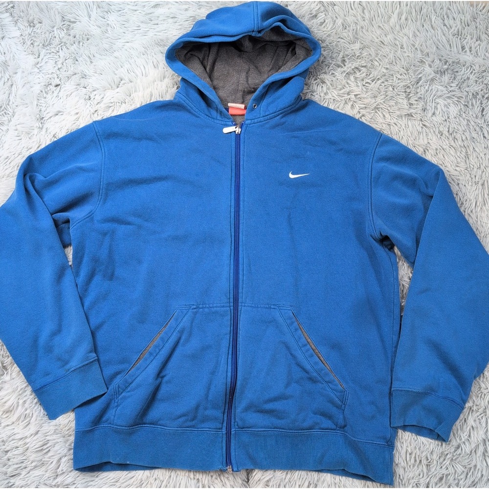 Nike Sweatshirt Mens L Blue Hoodie Pocket Swoosh Comfort Soft Street Wear Zip Up